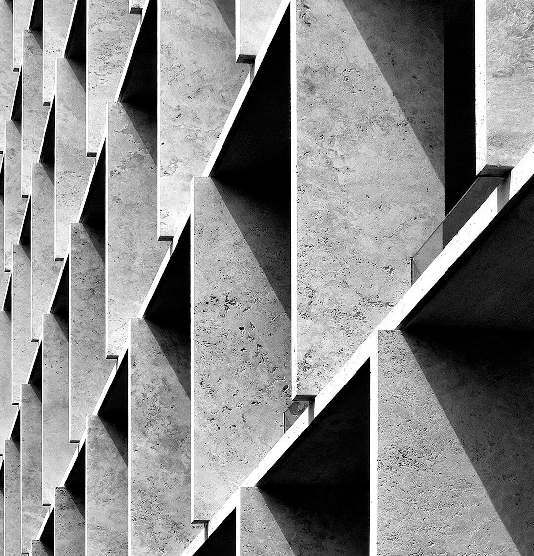 Geometric concrete apartment building facade